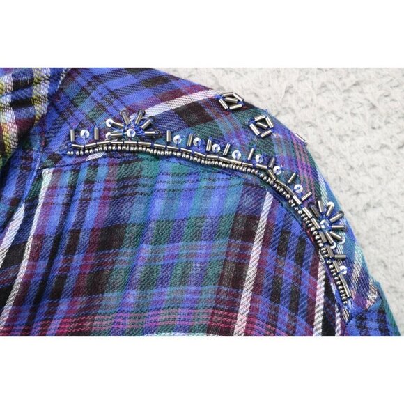 True Craft Gauzy Long Sleeve Plaid Button Up Dress-Size Large-Beaded - Picture 4 of 8